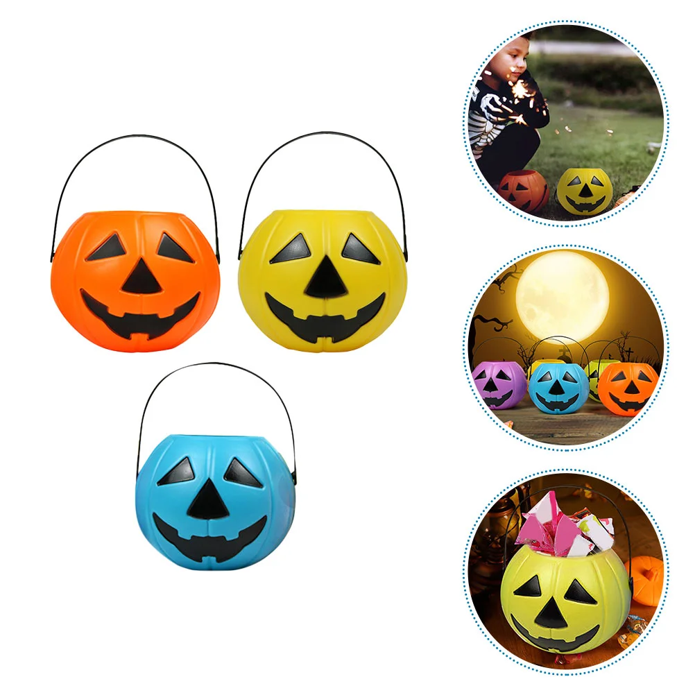 3 Pcs Pumpkin Bucket Gift Box Chocolate Candy Trick-or-treat Creative Halloween Holder Container Buckets Party Snack Pvc Gifts