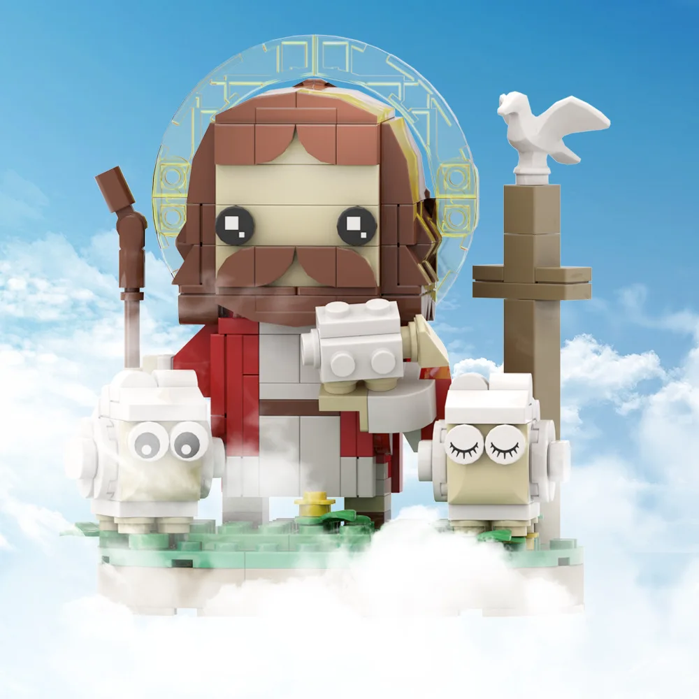

Good Shepherds Christ Jesuses Statue with Lamb Table Ornament Building Blocks Christian Home Decors Spiritual Religious Toy