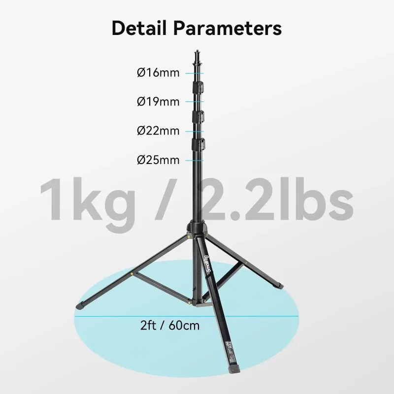 SmallRig 4397 RA-S200 Light Stand for Photography Lightweight Light Stand for COB Lights, Reflectors, Softboxes Max Load 4kg