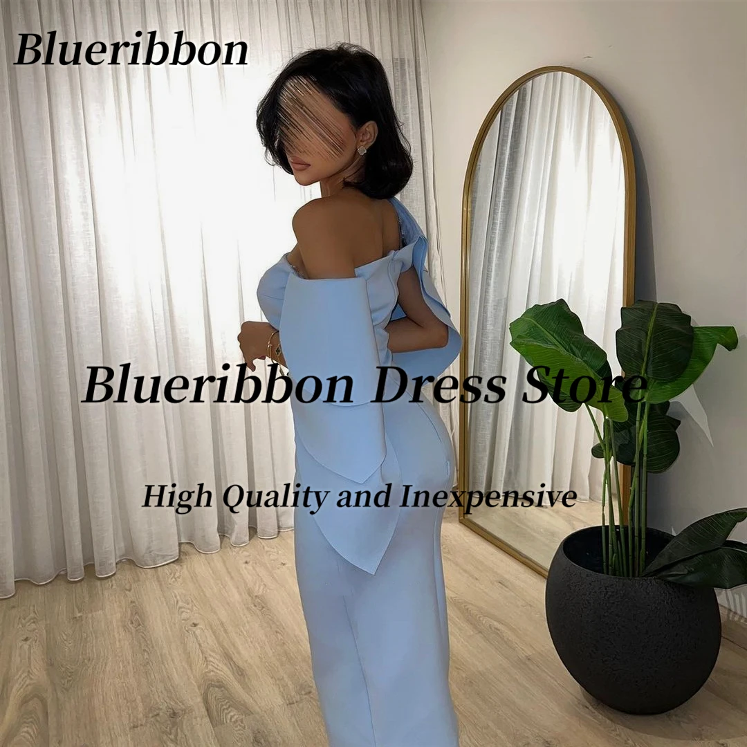 Blueribbon-vestido de coquetel para mulheres, vestido de noite sem ombro, vestido de baile, comprimento do chá, estilo sereia, verão