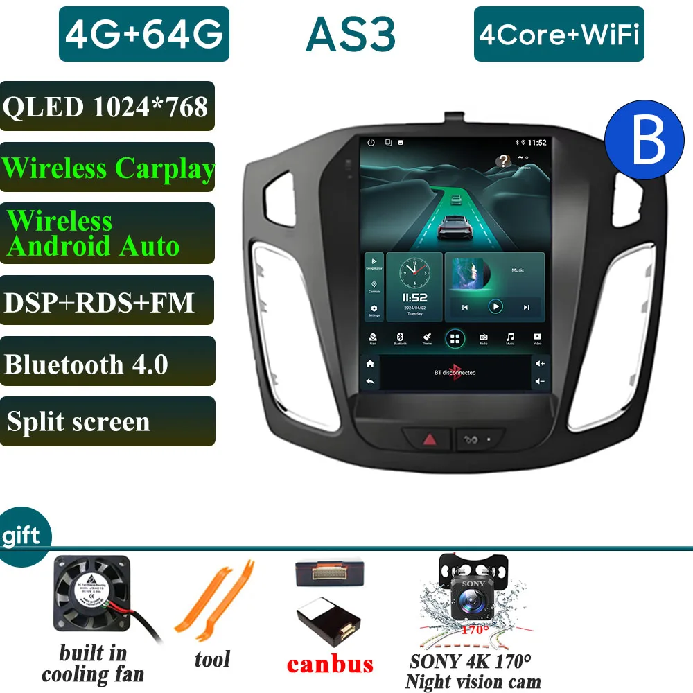 Autoradio Carplay 9.7 Inch Voor Ford Focus 3 Mk3 2011 2012-2019 Navigatie GPS Android Auto Android 15 5G Wifi Unit Geen 2din DVD