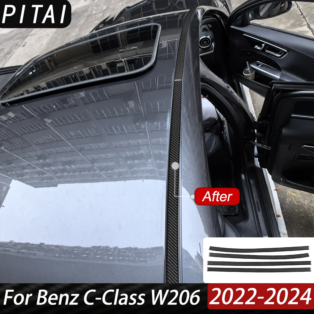 For Benz C-Class W206 2022-2024 Real Carbon Fiber Roof Side Panel Decor Strips Exterior Styling Car Interior Accessories Sticker