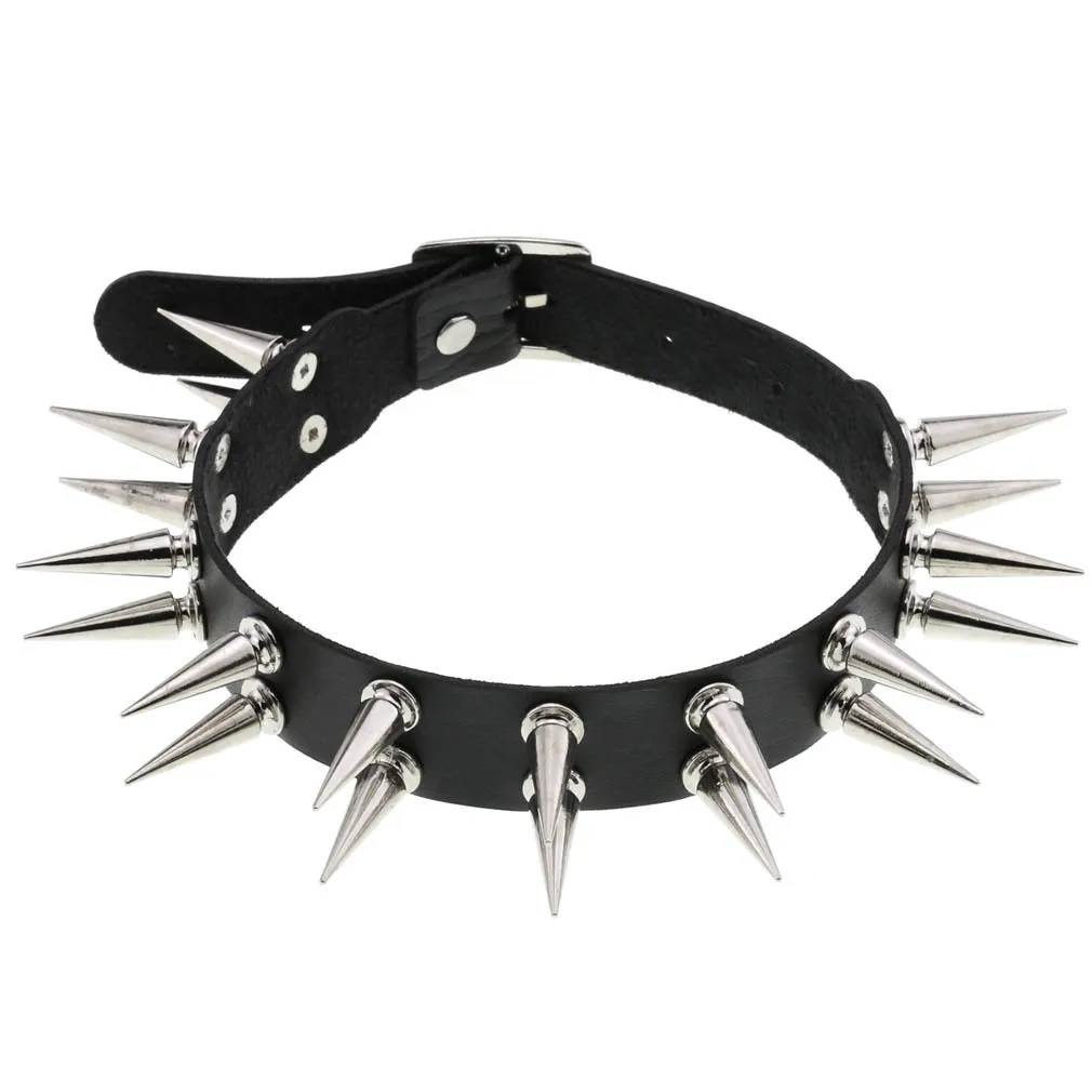 New Emo Spike Choker Punk Collar Female Women Men Black Leather Studded Rivets Chocker Necklace Goth Jewelry Gothic Accessories