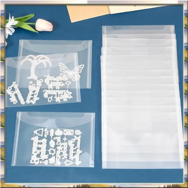 AA46 HOT-60 Pcs Stamp And Die Storage Pockets Reusable Storage Cases Seal Bags Transparent Plastic Folders