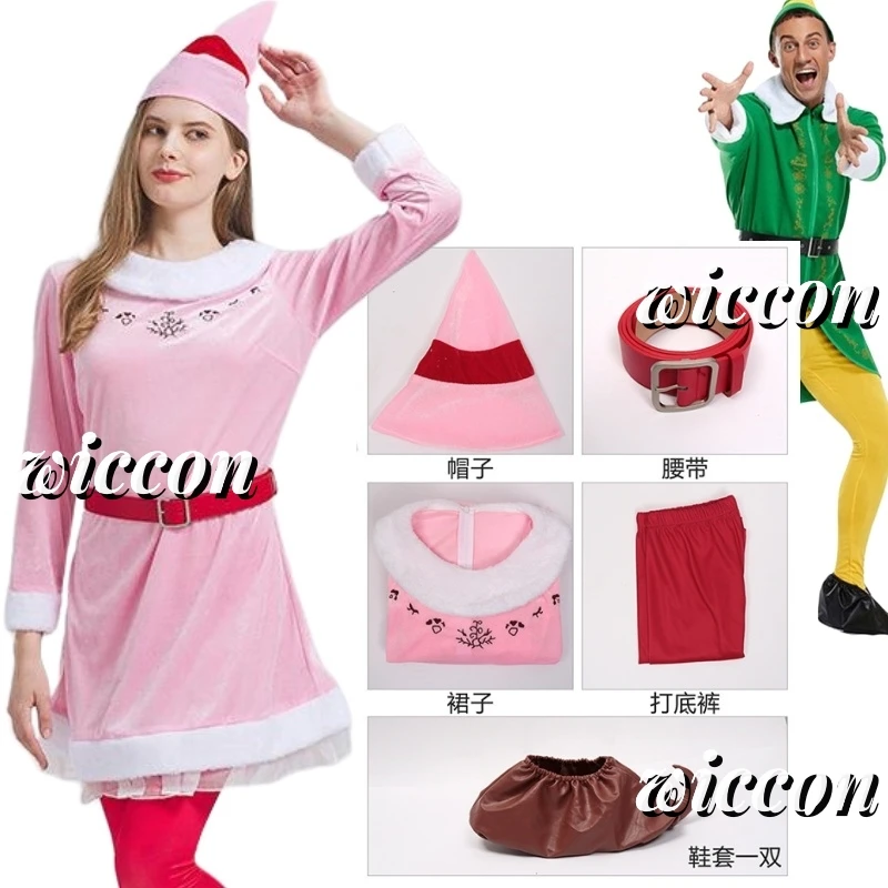 Buddy Elf Costume Christmas Costume Set With Pant Jacket Shoes Hat Belt Easy Cleaning Breathable Christmas Cosplay Party Outfits