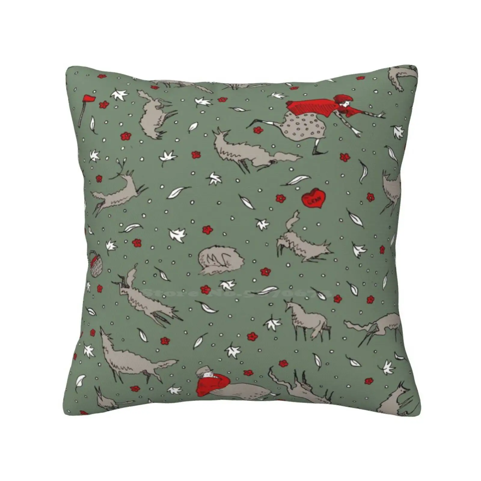 All The Wild Wolves... Bedroom Office Hug Pillowcase Fairytale Little Red Riding Hood Wolf Wolves Dogs Storybook Green Picture