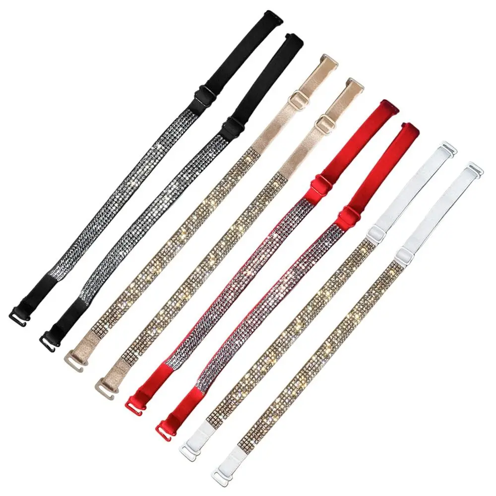 1 Pair Sparkling Rhinestone Bra Straps Replacement Invisible Strap High Stretch Fabric Halter Neck Bra Straps Crossbody Strap