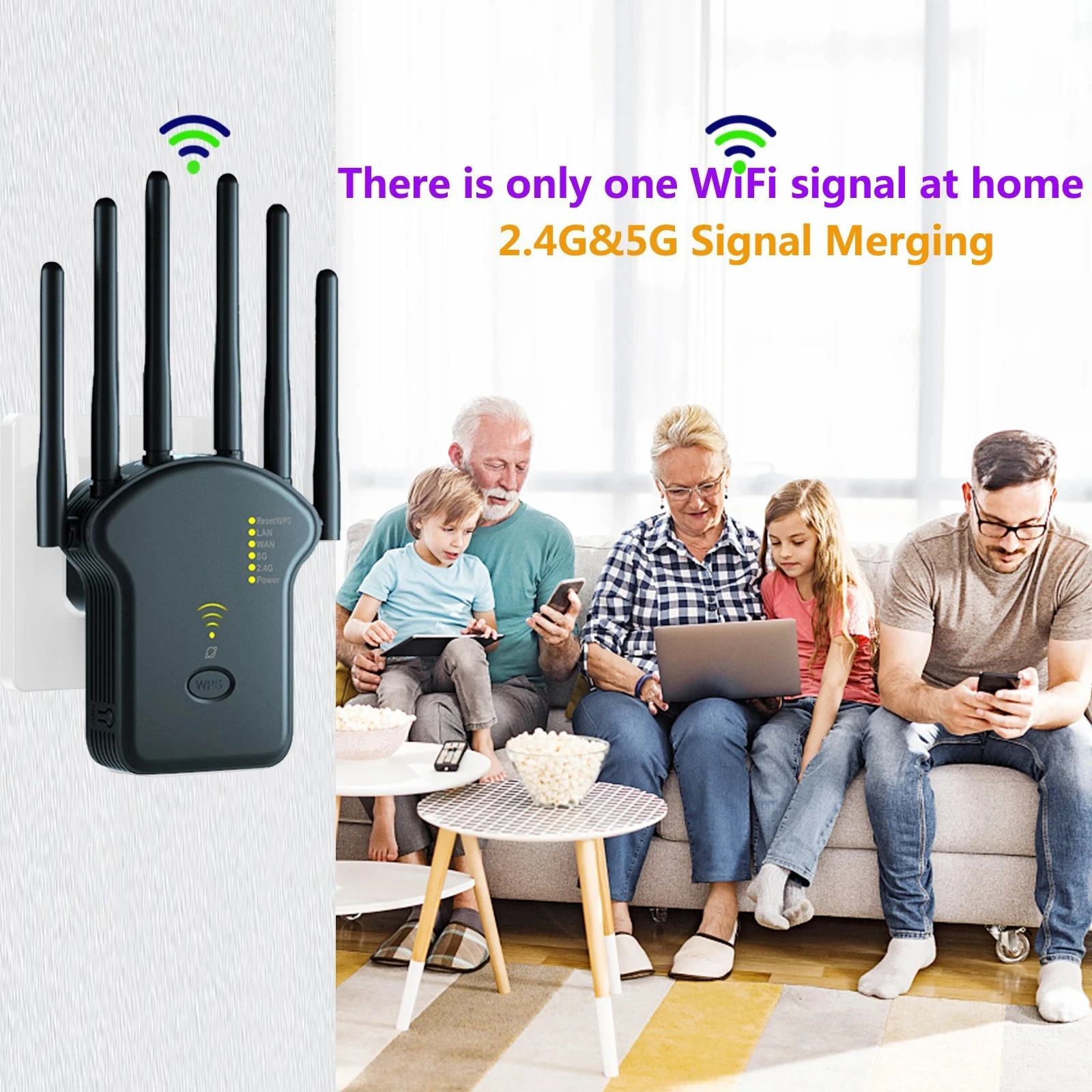 WiFi Repeater 1200/300M Dual Band Wireless Amplifier 2.4G 5GHz Network Long Range Signal Booster For Home Office Wireless Router