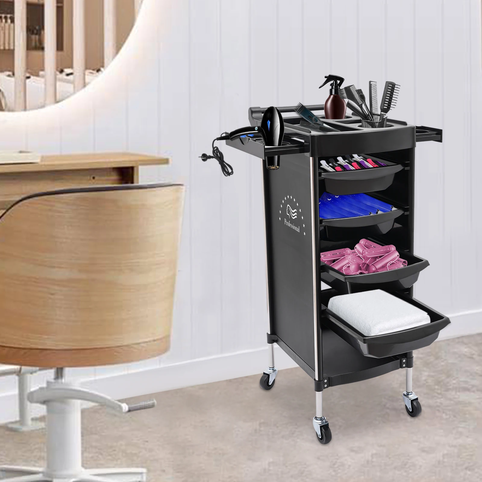 

6-Tier Salon Trolley Cart, Heavy Duty Hair Dye Lifting Rack with 4 Wheels for Hair Salons and Beauty Parlors, Space-Saving