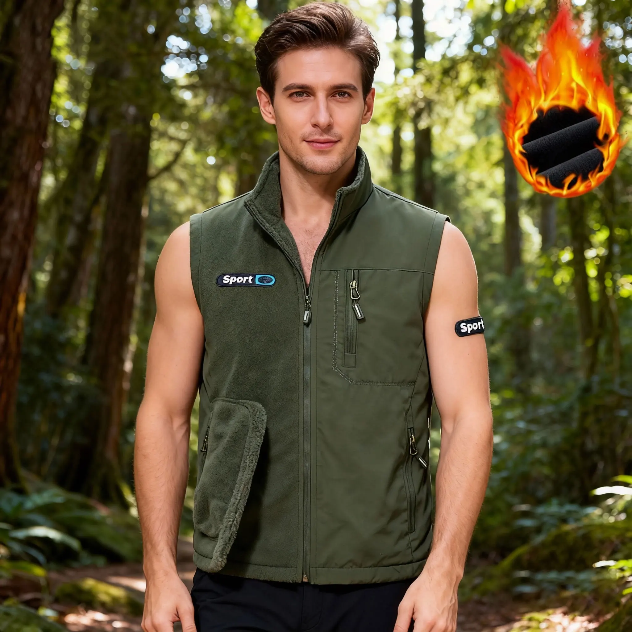 

Autumn Spring Unisex Waistcoat Fleece Solid Zipper Pockets Sleeveless Jacket for Men Outdoor Clothing