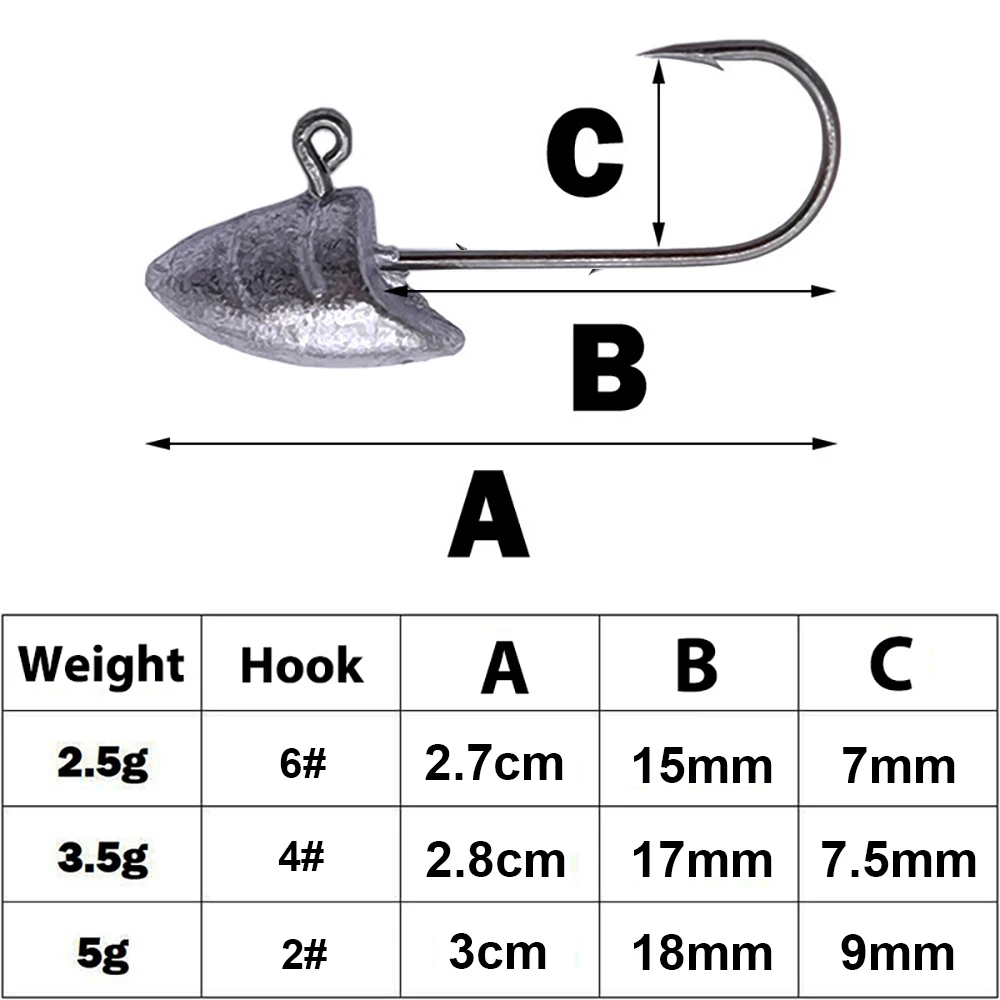 10Pcs Tumbler Head Fishing Jig Hooks 2.5g 3.5g 5g Weight Stainless Steel Fishhook For Soft Worm Bait Fishing Accessories