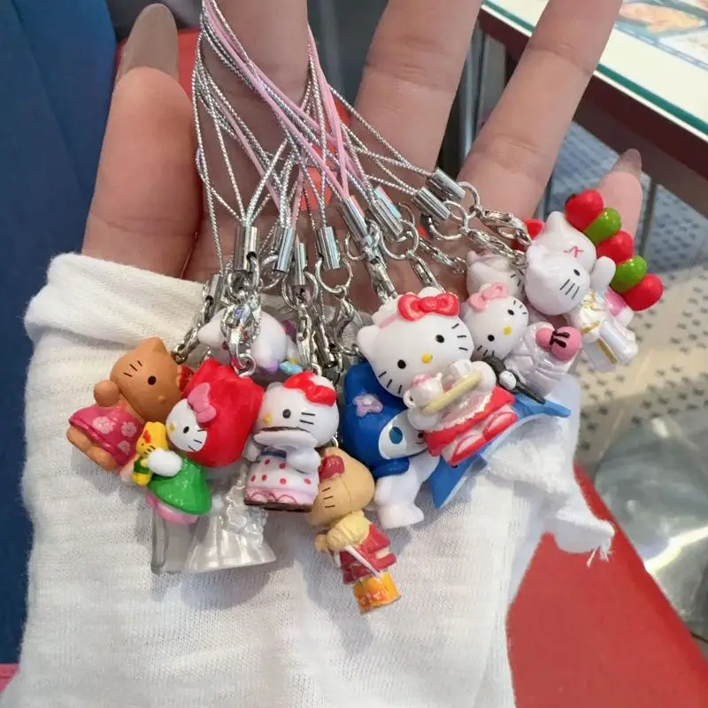 귀여운 핑크 엔젤 보우 케이크 헬로 키티 키체인 만화 일본 돌고래 복서 헬로 키티 펜던트 액세서리 생일 선물