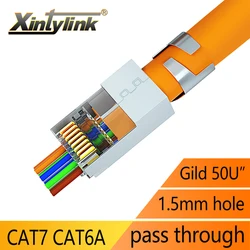 Connettore xintylink CAT7 rj45 10Gbps 50U CAT6A spina per cavo ethernet rete SFTP FTP jack lan schermato passa attraverso un foro da 1.5MM