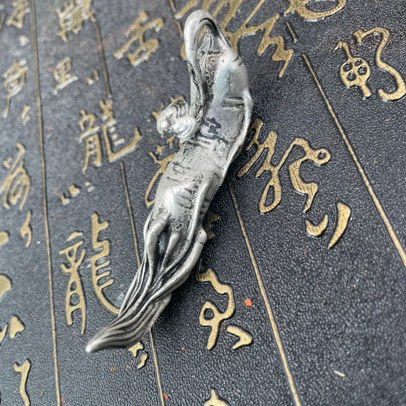 Vintage Small Ginseng Silver-Plated Copper Carving Craft Tea Pet Ornament Cultural Creative Decoration