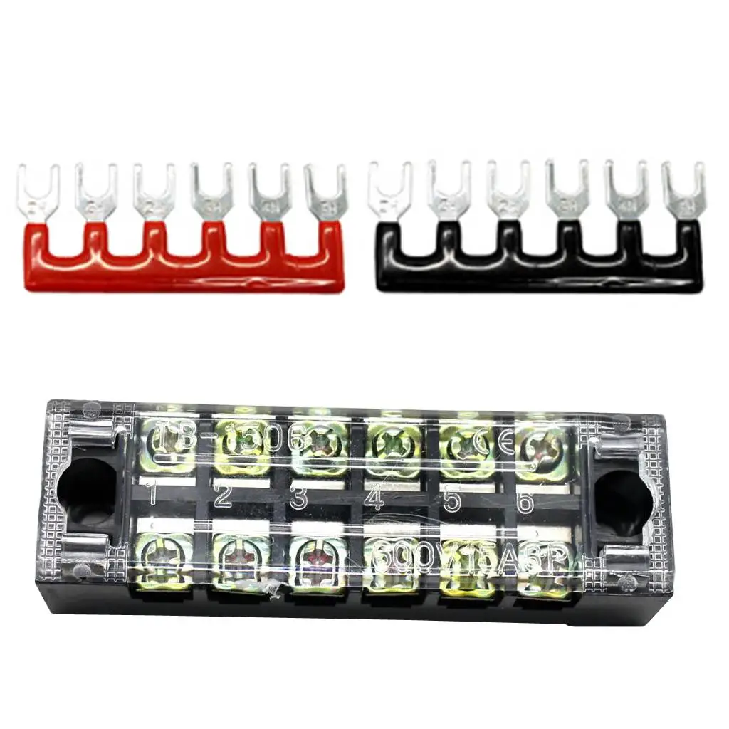 600V 15A 6 Positions Rows Covered Barrier Screw Terminal Block Strip