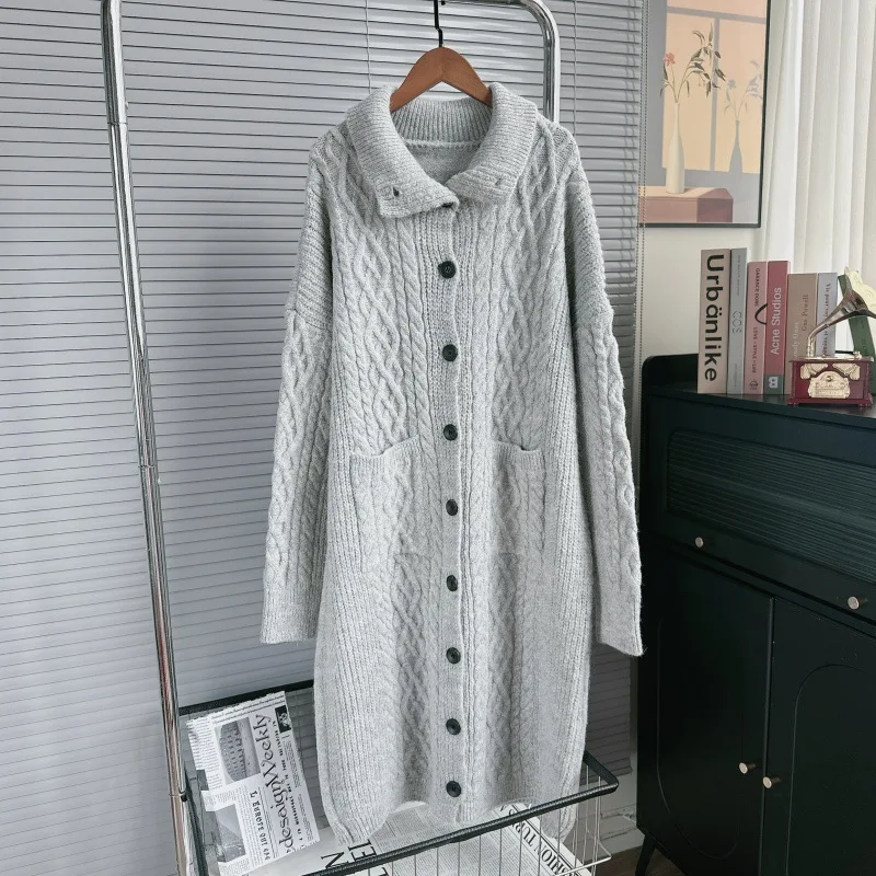

Женский вязаный кардиган 2026 года, длинный однотонный джемпер, на одной пуговице, с отложным воротником, карманами, свободный крой, в стиле Y2K, повседневный, осень-зима
