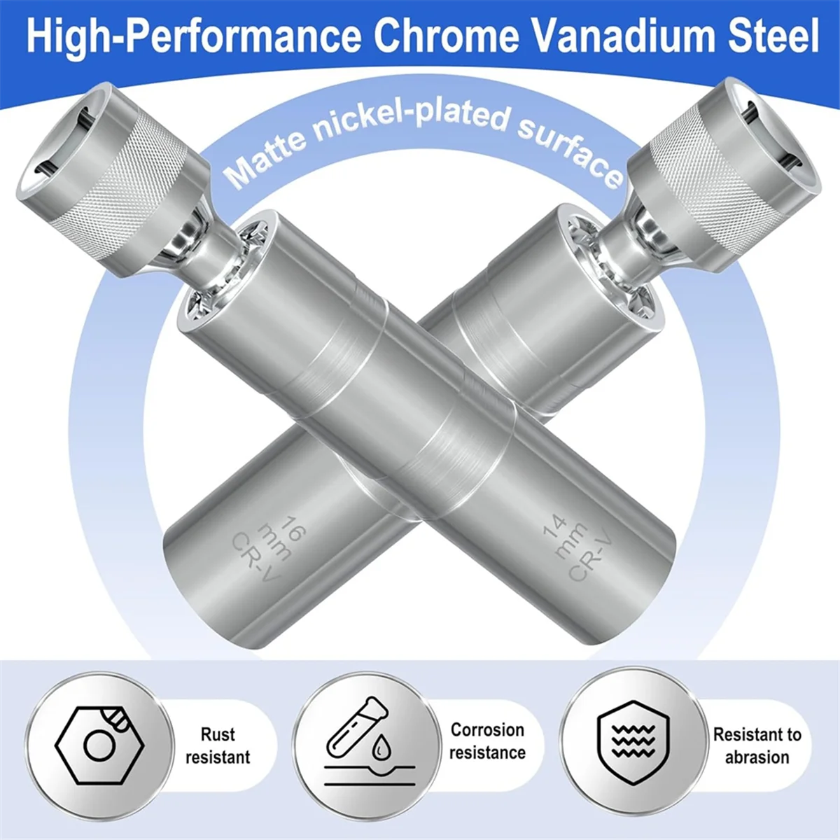 

A002 14mm&16mm Spark Plug Socket Set, Thin Wall 3/8Inch Drive Spark Plug Socket Removal Tool, 12 Point, for Most Car Models