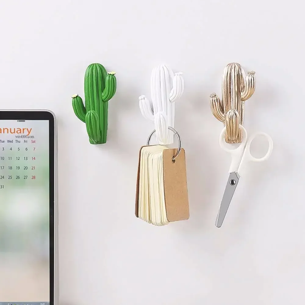 Creative Resin Cactus Wall Hook, Key Hanger, Self-adhesive Plants Hooks, Three-Dimensional Hanger, Home Decoration Accessories