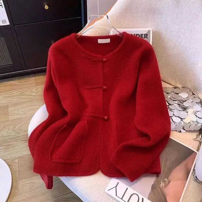 

2025 New Autumn Sweaters Women Chinese Style Women's Fragrant Knitted Coat Fashion Frog Button Female Cardigan