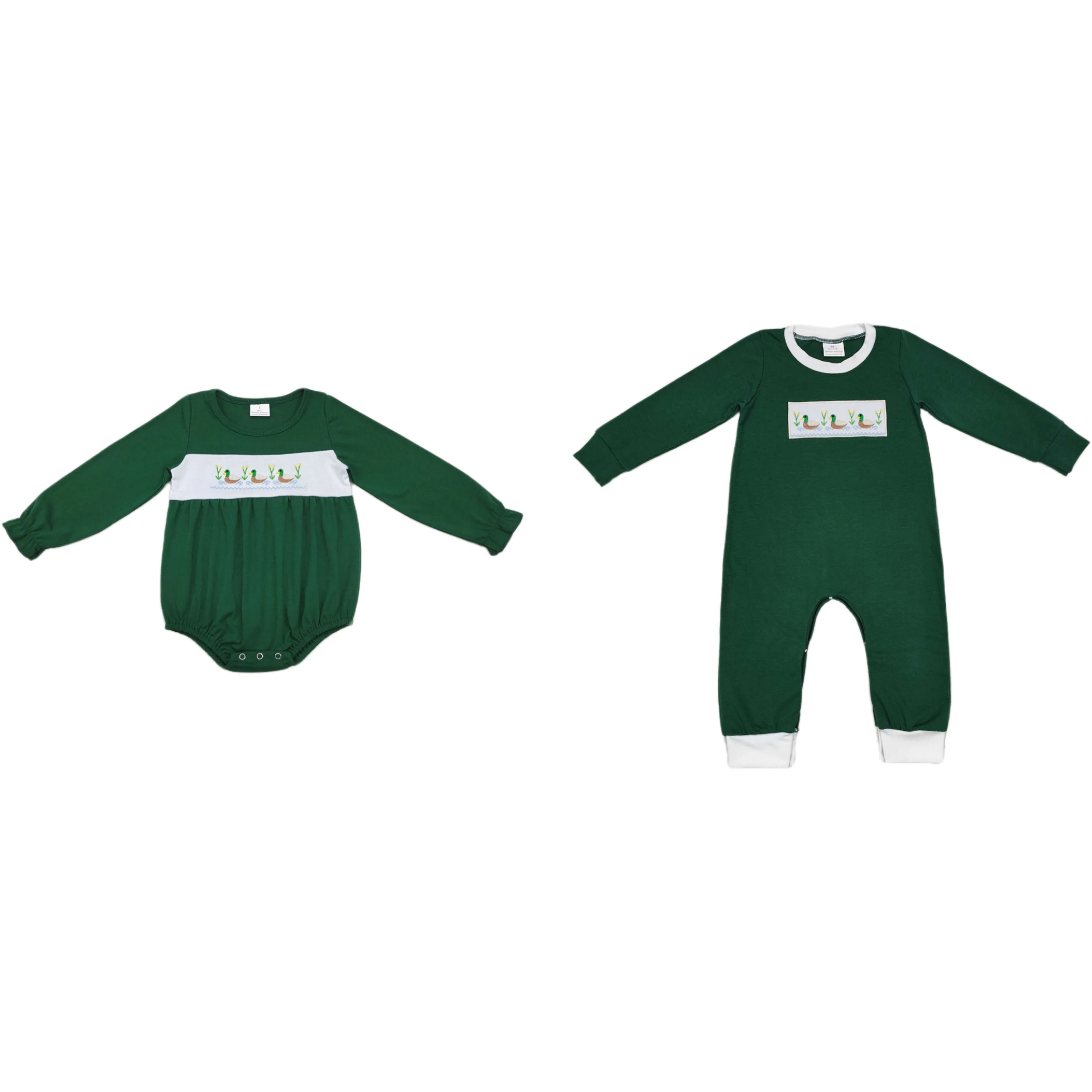 

Wholesale Baby Boy Girls One Piece Newborn Toddler Embroidery Duck Romper Kids Children Long Sleeves Infant Green Bow Jumpsuit