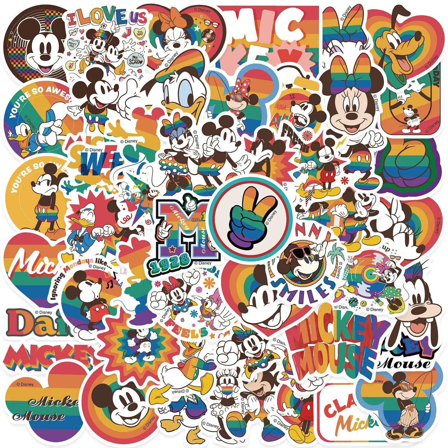 Disney Cartoon Mickey e Minnie Adesivos, Decalque bonito, Telefone, Skate, Guitarra, Livro, Bagagem, Crianças, Menina Adesivo, Brinquedos, Presente, Colorido, 50Pcs