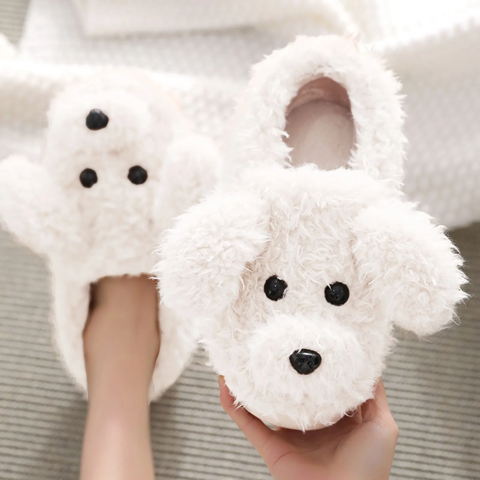 Winter House Warm Fur Slippers For Women Cute Dog Desginer Bedroom Flat Ladies Plush Shoes Indoor Cover Heel Comfort Slippers