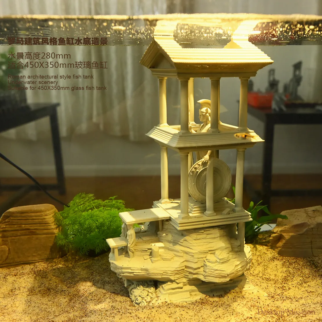280mm Ancient Roman Statue Aquarium Decor Epoxy Resin Handmade Hand-Painted Fish Tank Ornament Ruins Theme