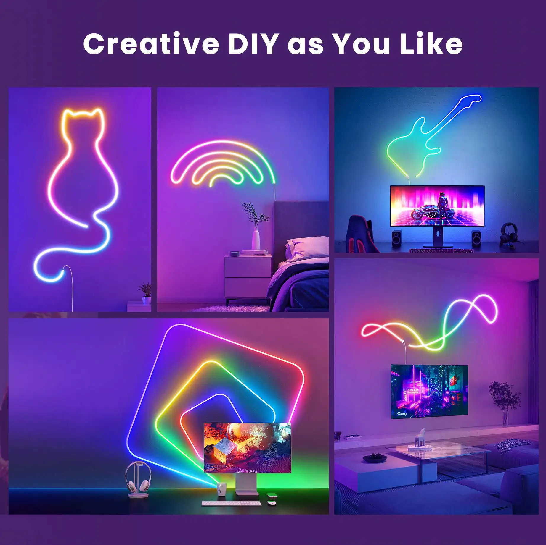 Tuya Smart Wifi RGBIC Neon LED Streifen Licht Flexible Adressierbare RGB Umgebungs Dekor Lampe Musik Sync APP Unterstützung Alexa Google Hause – Detail 11