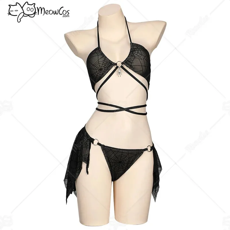 

Meowcos Women‘s Gothic Swimsuit Spider Web Design Dark Style Swimwear Set