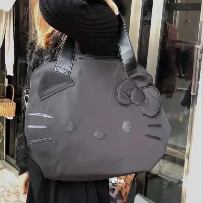 Kawaii Black Hello Kitty One Shoulder Crossbody Bag Large Capacity Tote Bag Handheld Student Female Short Distance Travel Bag