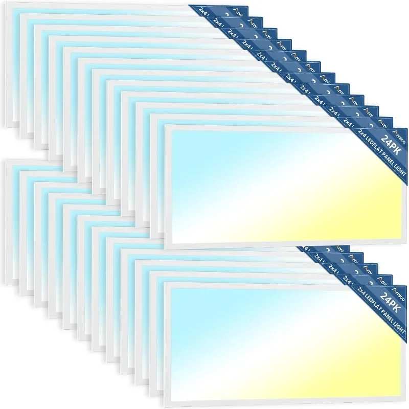 24 Pack 2x4 LED Flat Panel Light Fixture Selectable Color Temperature 4000K/5000K/6500K Drop Ceiling Office Lights