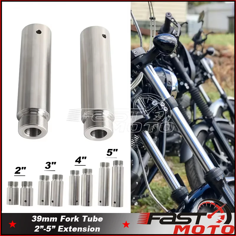 Stainless Steel Motorcycle 39mm Fork Tube 2in-5in Extensions For Harley Dyna Glide Sportster FXD XL 883 1200 Accessories Parts