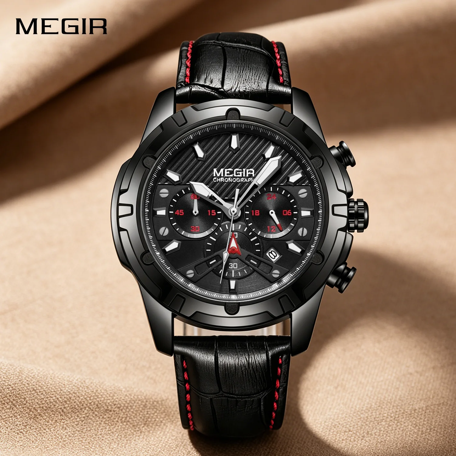 MEGIR 47MM Dial Quartz Men's Watch Fashion Waterproof Auto Date Sport Casual Wrist Watches with Chronograph Relogio Masculino