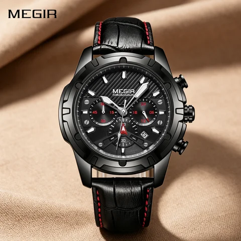 MEGIR 47MM Dial Quartz Men's Watch Fashion Waterproof Auto Date Sport Casual Wrist Watches with Chronograph Relogio Masculino