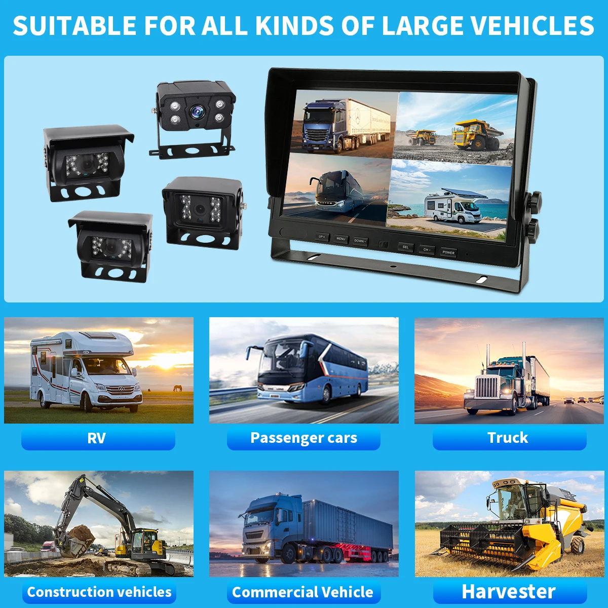 Monitor AHD IPS con schermo LCD per auto da 10,1 pollici con telecamera retromarcia Ahd 1080P per sistema di telecamere per semi-camion per auto