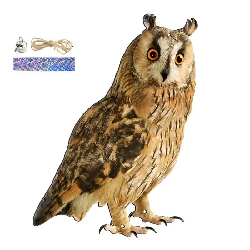 

Bird Repel Owl Scarecrow With Bells Fake Bird Scare Device Hanging Bird Repellent Owl Bell Pendant Balcony Garden Decoration