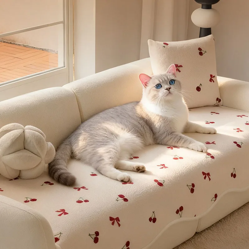 Lovely Floral Print Wavy Edge Sofa Cushion Thick Plush Warm Sofa Cover for Autumn Winter Elegant Sectional Anti Slip Home Decor