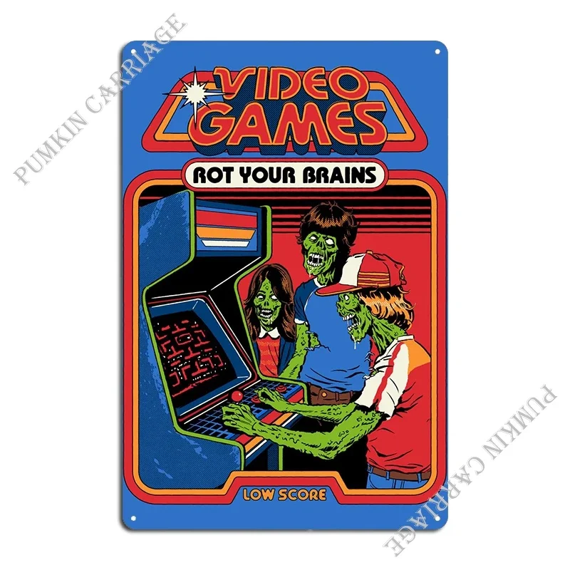 Video Games Rot Your Brain Metal Plaque Garage Wall Decor Wall Custom Club Tin Sign Poster