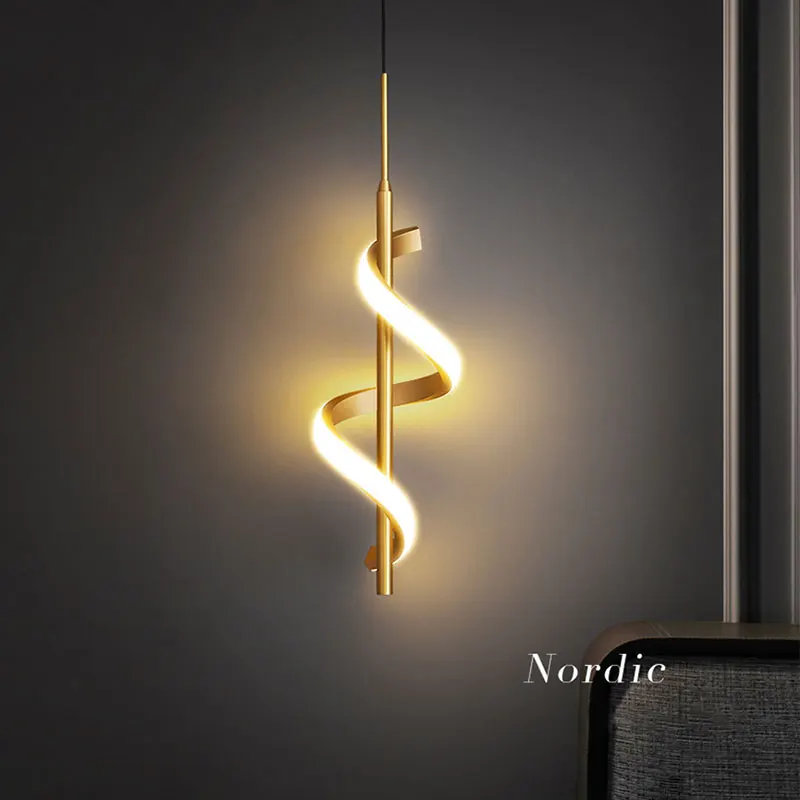 Modern Creative Led Pendant Lamp Bedroom Bedside Home Decoration Indoor Hanging Light Fixture Spiral Gold Black Gloss