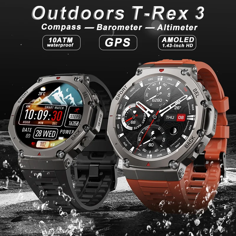 

T-Rex 3 Beidou спутниковые GPS умные часы в стиле милитари 10 атм водонепроницаемые встроенные двухдиапазонные GNSS компас спортивные часы мужские новые для Xiaomi