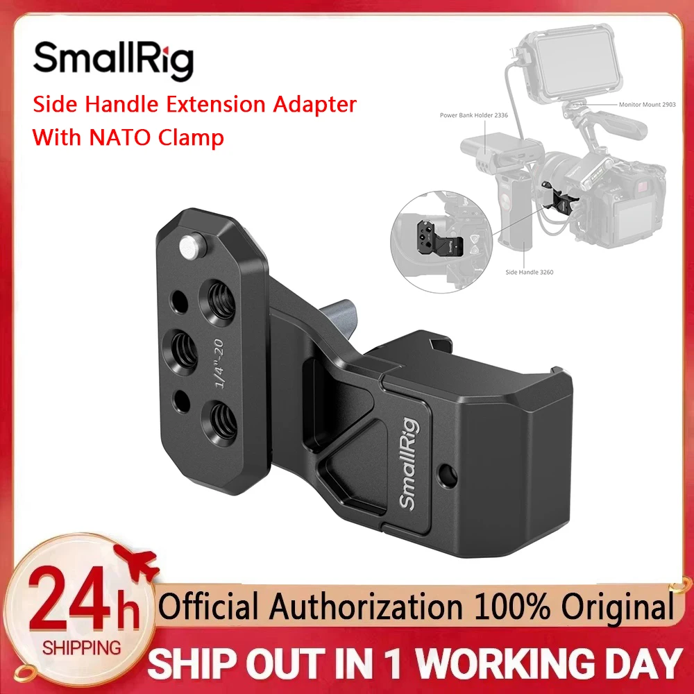 SmallRig 4458 Side Handle Extension Adapter Part with NATO Clamp Load Capacity of 10kg for Side Handle Adapter with NATO Clamp