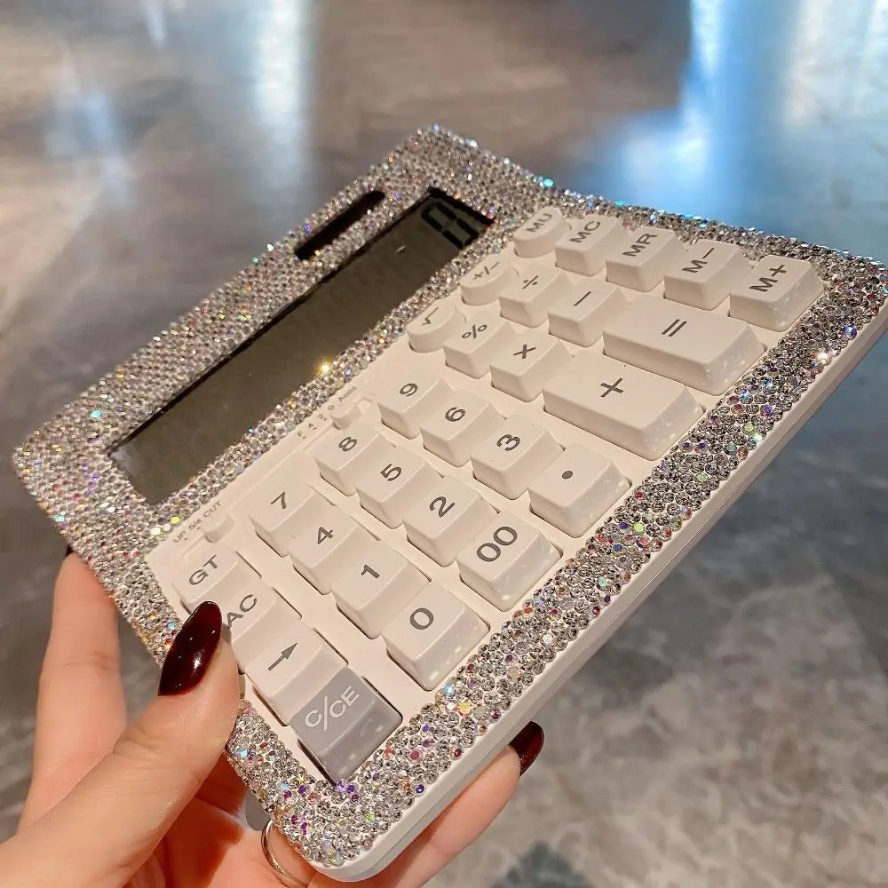 آلة حاسبة لامعة من حجر الراين خفيفة فاخرة متعددة الوظائف تعمل بالطاقة الشمسية لسطح المكتب شاشة كبيرة عرض حساب فعال #5