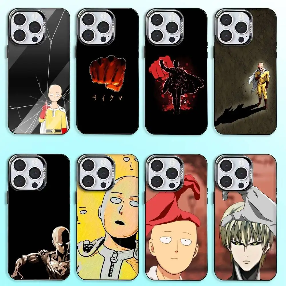 

Anime O-One P-Punch Man Phone Case For iPhone17,16,15,14,13,12,11 Plus,Pro Max Colored Silver Plated Inside Cover