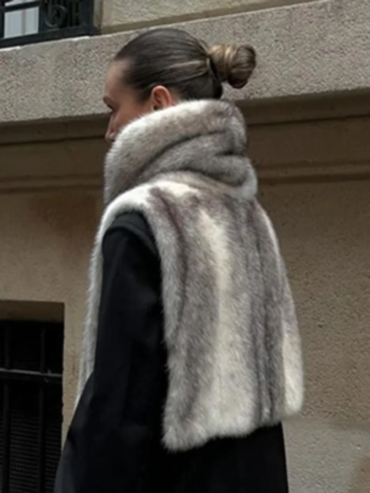 

Женский однотонный жилет из искусственного меха с воротником-стойкой, шикарный свободный короткий жилет без рукавов с высоким воротником, повседневные женские новые уличные жилеты