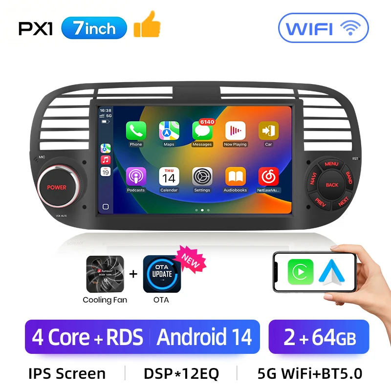 Autoradio AWESAFE 1 DIN Con CarPlay Y Android Auto Inalámbrico | Pantalla Táctil 6.86", Cámara Trasera, Bluetooth, FM, USB, DSP | Universal