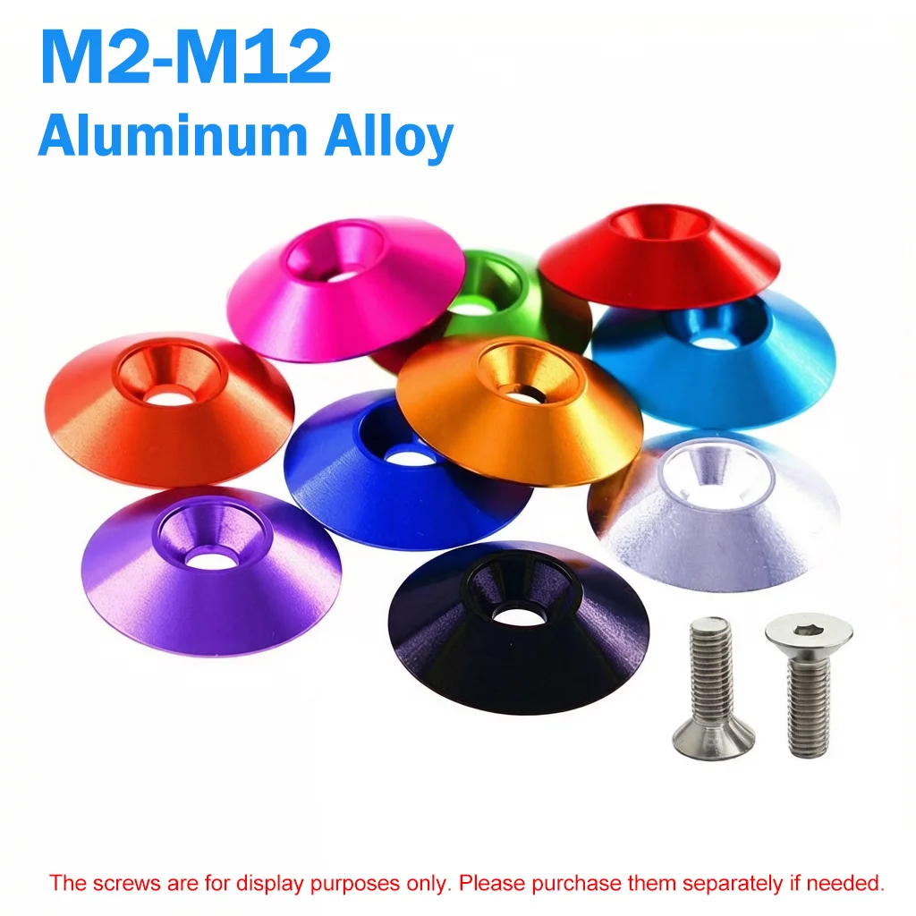 3pc M2 M2.5 M3.5 M4 M5 M6 M8 M10 M12 Aluminum Colourful Umbrella Flat Head Screw Gasket Concave Conical Decorative Groove Washer