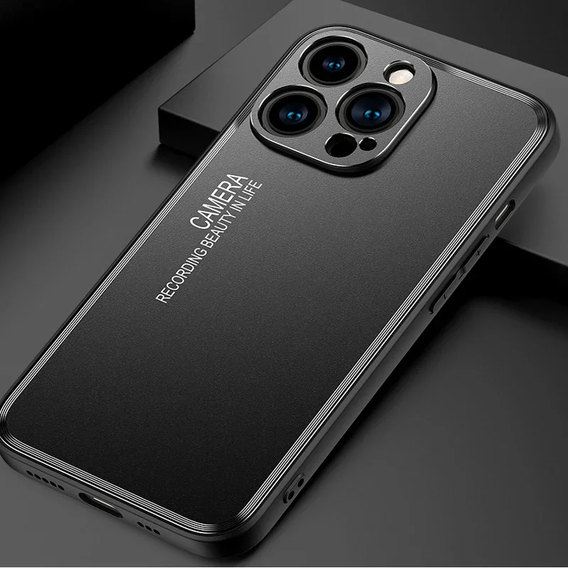 

Aluminum Alloy Sandblasted Back Plate Phone Case for IPhone Air 17 16 15 14 Plus 13 12 11 Pro Max Metal Camera Protect Cover