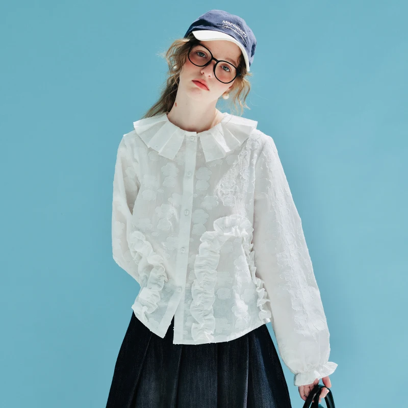 Spring 2023! imakokoni Original Lace Doll collar Flower Pure cotton early spring cardigan shirt 234026