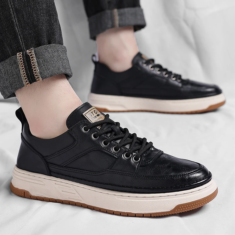 

Summer Autumn New Cow Leather Board Shoes for Man Lace Designer High Quality Casual Shoes Male Fashion Platform Sneakers Man