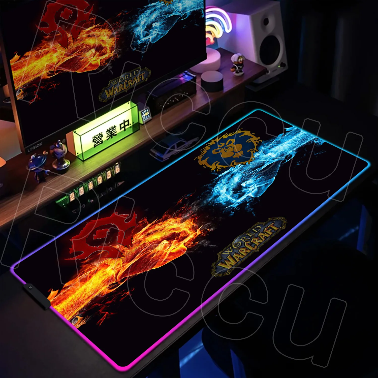 لوحة ماوس ألعاب World Of Warcraft RGB ألعاب الكمبيوتر LED لوحة مفاتيح متوهجة لتزيين سطح المكتب حصيرة مكتبية مع إضاءة خلفية